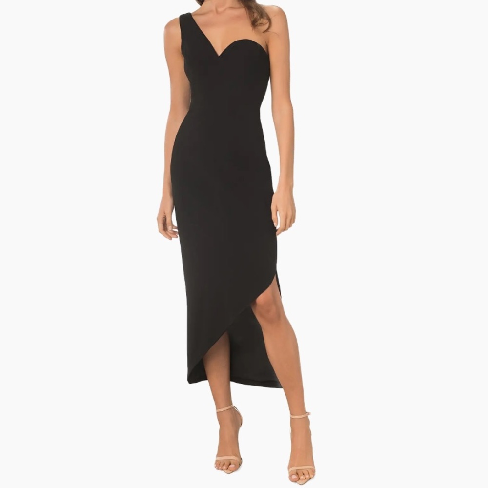 New Dress the Population Magnolia One-Shoulder Asymmetric Midi Dress Size Large